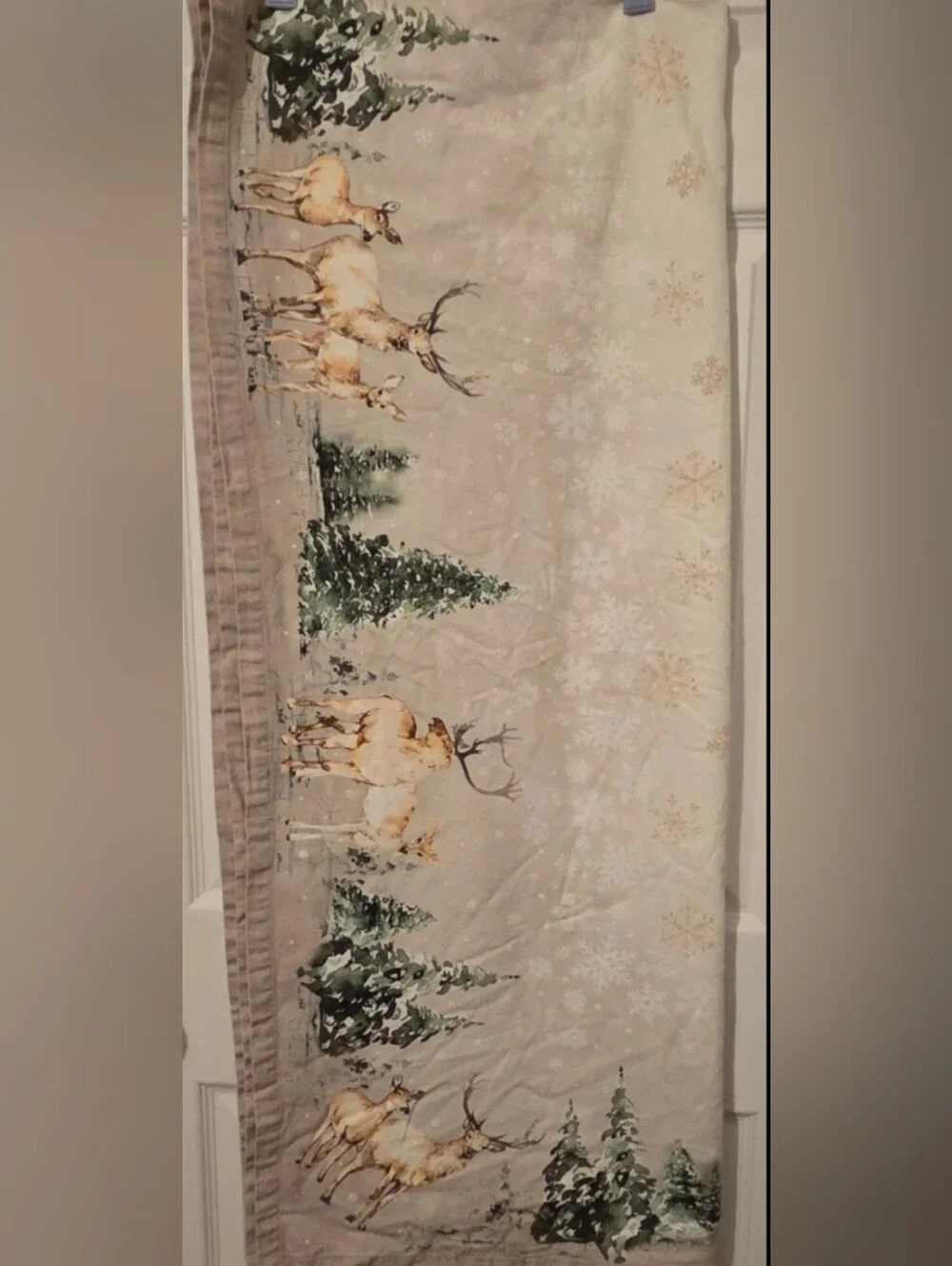Tablecloth About 6x7' Deer In The Woods Winter Christmas Maison D’ Hermine